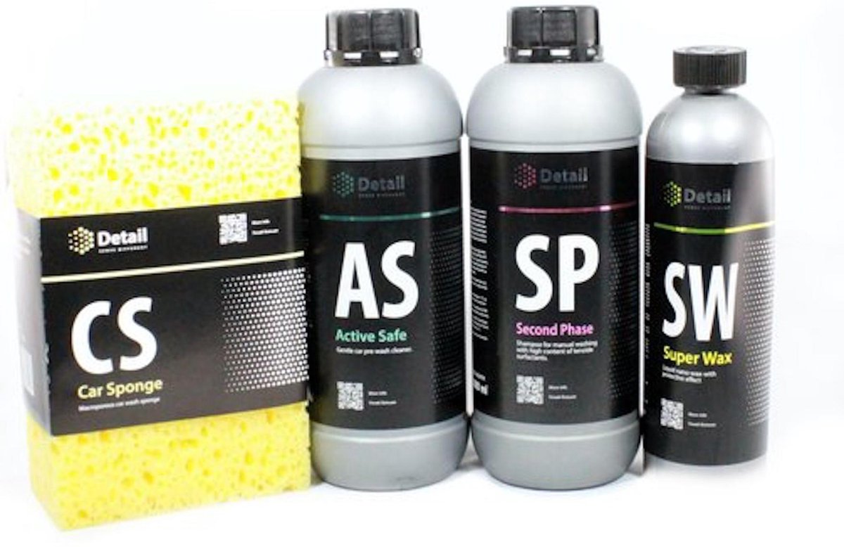 Detail Car Care - Autopoets Pakket - Auto Reiniging - Wash & Wax Set - 4 Delig - Voor Exterieur