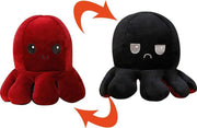 Kawaii Octopus Knuffel Plush - 15CM Omkeerbaar Zwart Rood - Blij / boos - Schattig Emotie knuffeltje