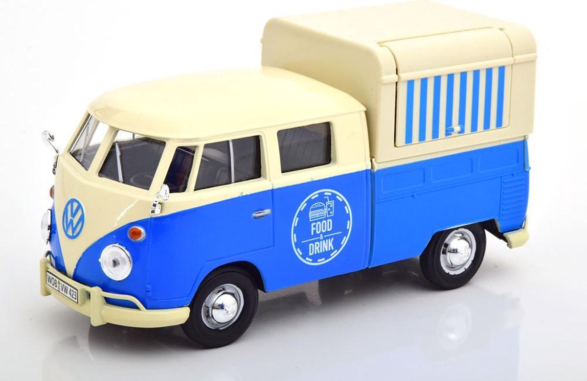Volkswagen Type 2 (T1) Pickup - Food Truck (Blauw/Wit) 1/24 Motor Max - Modelauto - Schaalmodel - Model auto