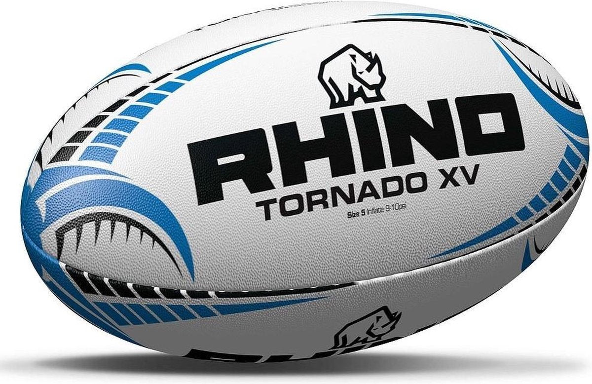 Rhino Rugbybal Tornado Xv Rubber/polyester Wit/blauw Maat 5