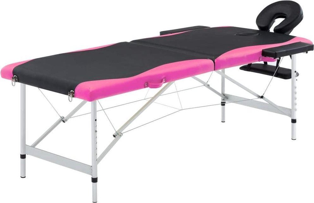 Medina Massagetafel inklapbaar 2 zones aluminium zwart en roze