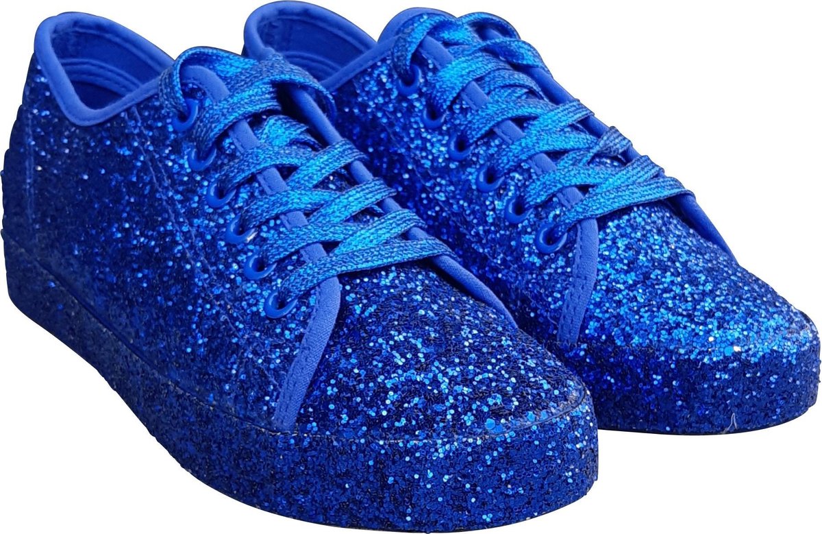 Dames – glitter sneaker - rock ’n roll schoen – gay pride - party shoe - shine schoe – jaren 60 - De Toppers - feest – festival - kerstmis - carnaval – kobaltblauw – 40