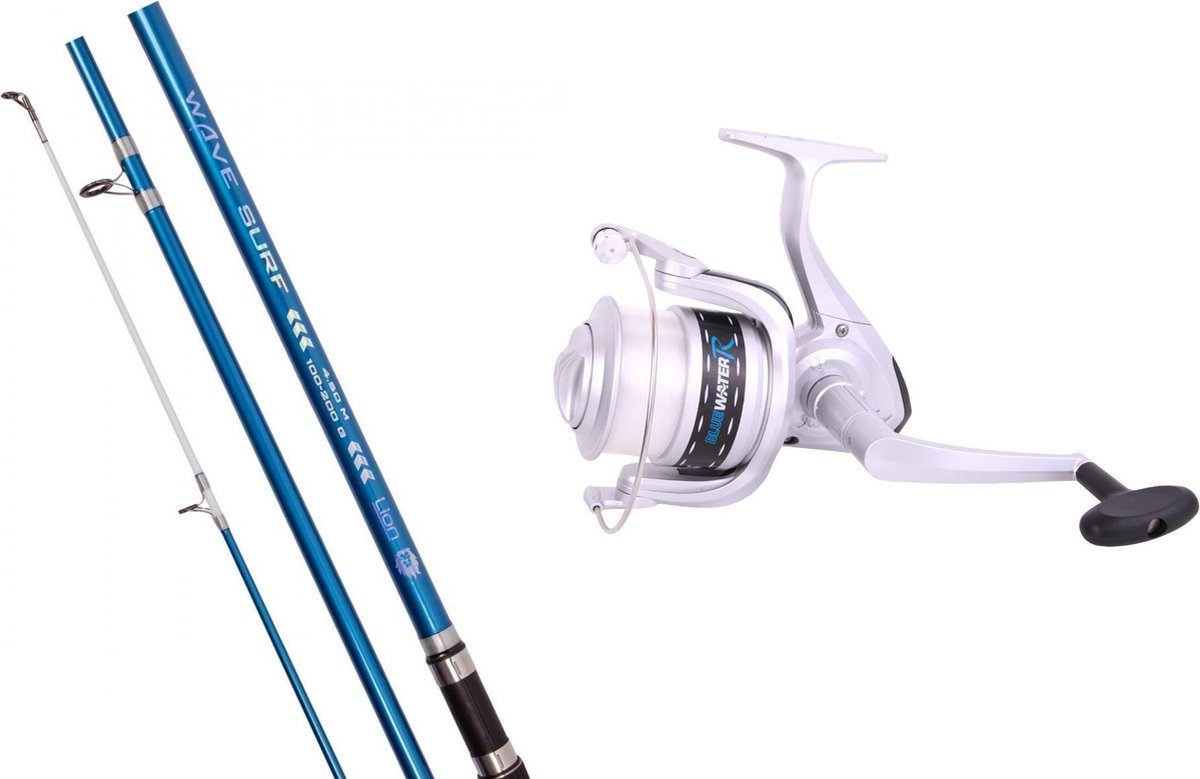 Strandhengel set- Hengel en molen met nylon - Lionsport wave surf 4.20m Hengel - Mitchell Bluewater 9000 Molen