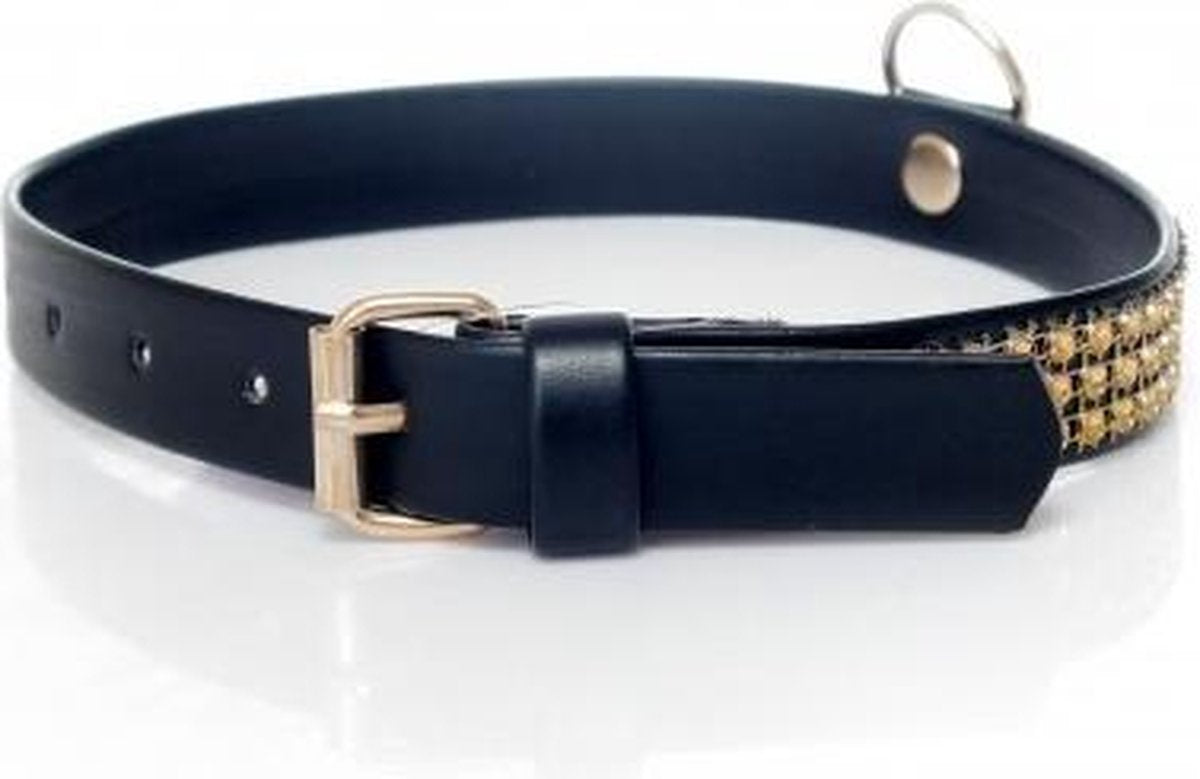 Bossoftoys - FETISH -Halsband met diamanten steentjes - fake gouden diamanten Collar - 2 CM - Goud kleurig - stijlvol