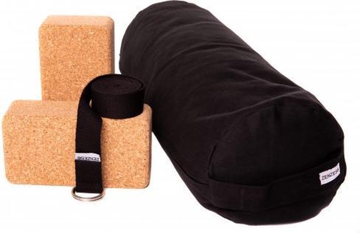 Zenzes PRO bolster met yogariem en 2 yogablokken - zwart