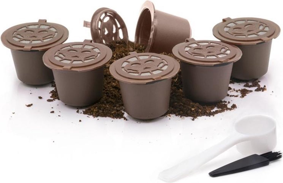 Medicca - 4x Hervulbare Nespresso Koffie Cups - Met Maatlepel en Borstel - Koffiecups - Koffiecapsules - Hervulbaar - Koffie Pads