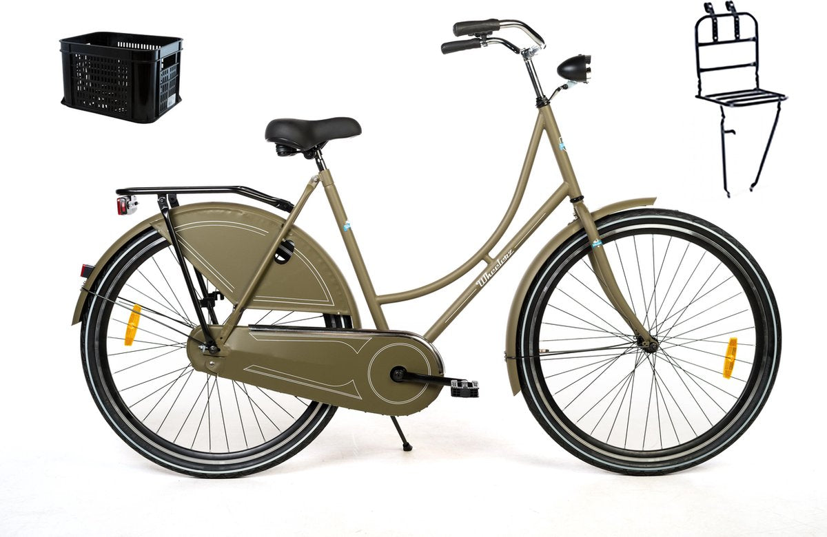Wheelerz omafiets groen met voordrager en krat