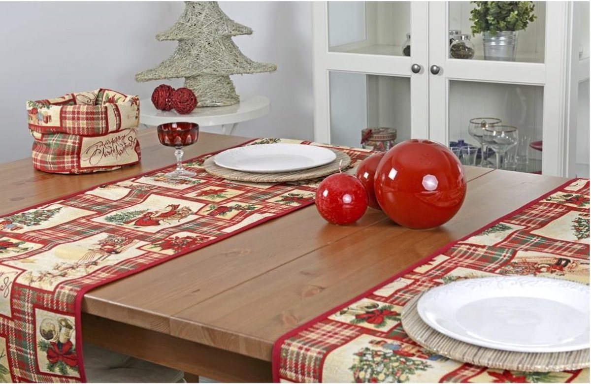 Tafelkleed - luxe gobelin - Kerst Schotland - Christmas - Vierkant 85 x 85 cm