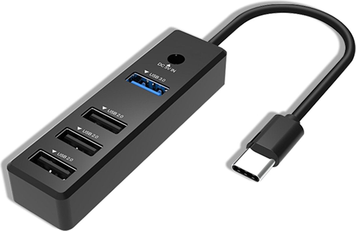 USB C Hub 3.0 met voeding poort | 4 USB Poorten | 1x USB 3.0 | 3x USB 2.0 | USB-C Hub 4 poort | USB C Hub 3.0 USB-C | USB HUB 3.0 Mac | USB C Hub - Geschikt voor Macbook Pro - USB Hub voor MacBook