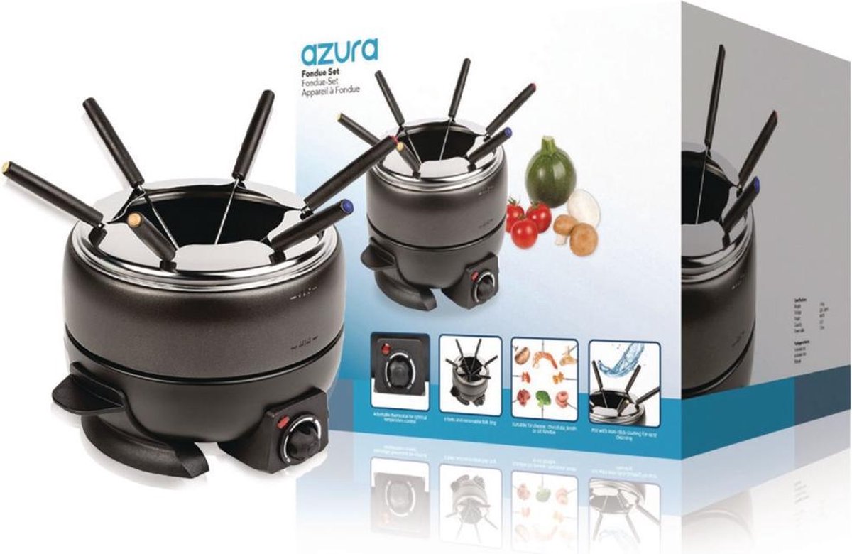 AzurA 800 W 2.3 Black - Elektrische Fonduepan - 6 fonduevorkjes