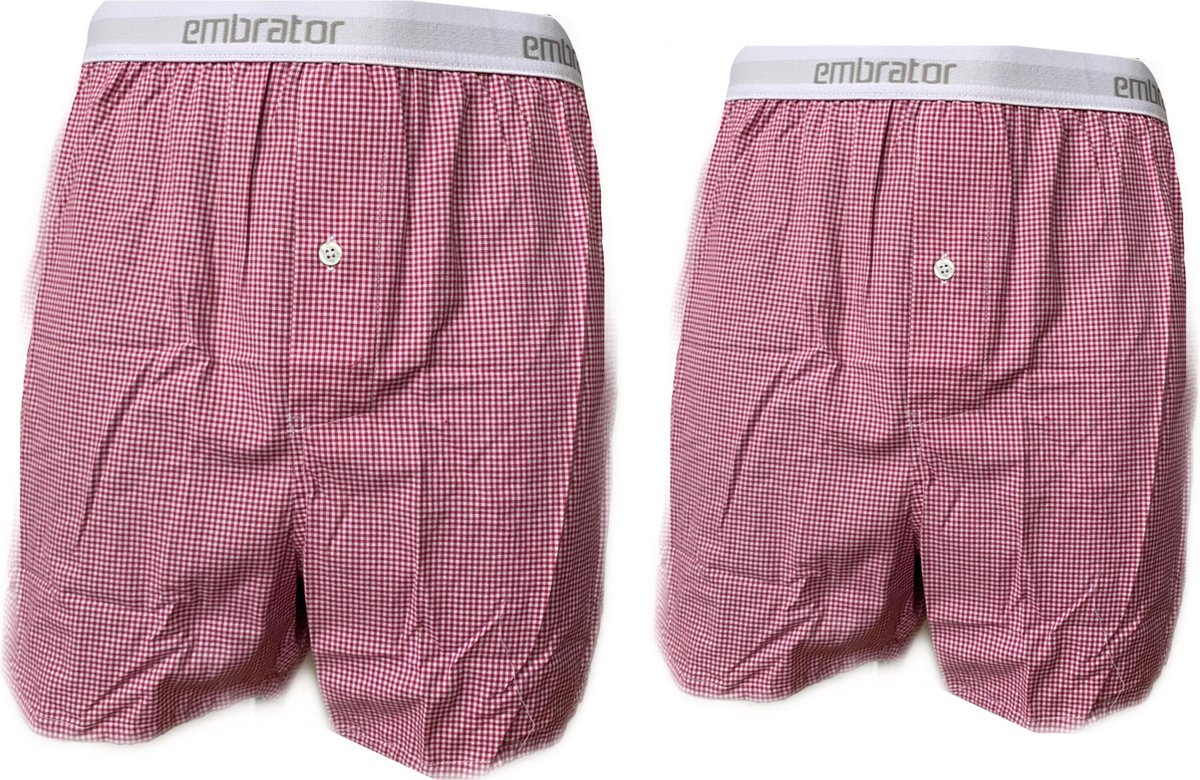 Embrator 2-stuks mannen Boxershort geruit rood/wit XXL