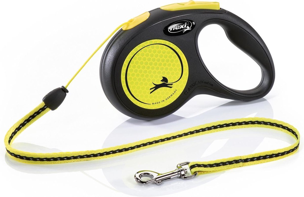 Flexi New Neon Koord - Hondenriem - Zwart/Geel - S - 5 m