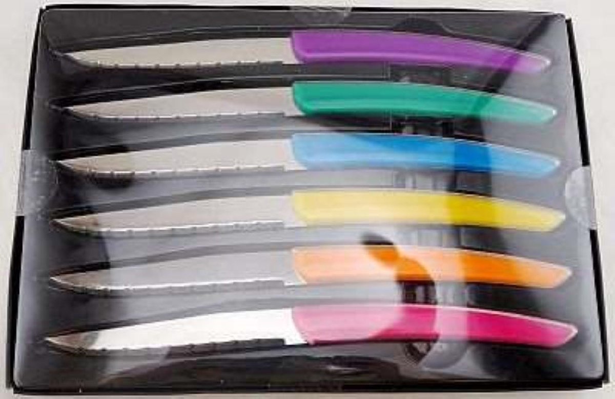 YILTEX – Steakmessen Set / Steakmessen Vaatwasserbestendig / Steakmessen 6 Stuks / Messensets – 6 Verschillende Kleuren – 22.5cm