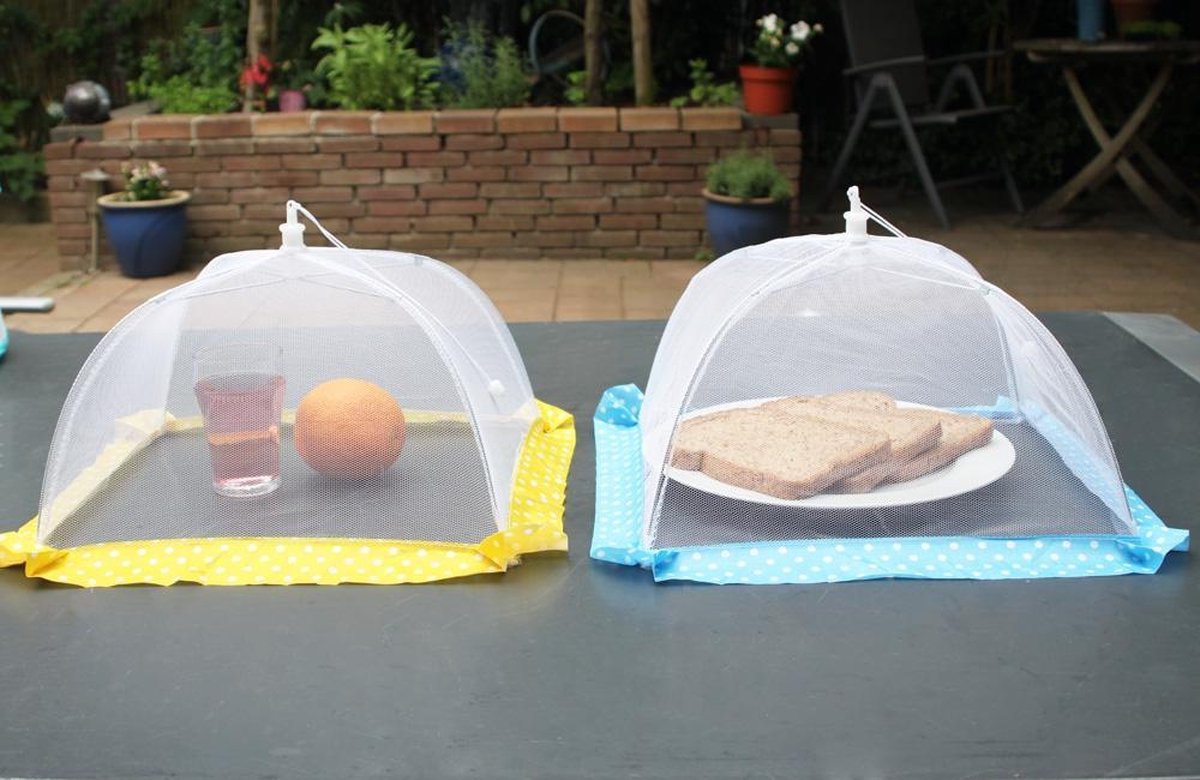 Vliegenkapjes opvouwbaar  2 stuks - blauw en geel - 32 cm