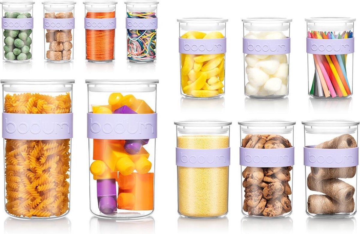 Bodum PRESSO Voorraadpotten - BPA-vrij plastic met siliconen band Verbena - 12 stuks