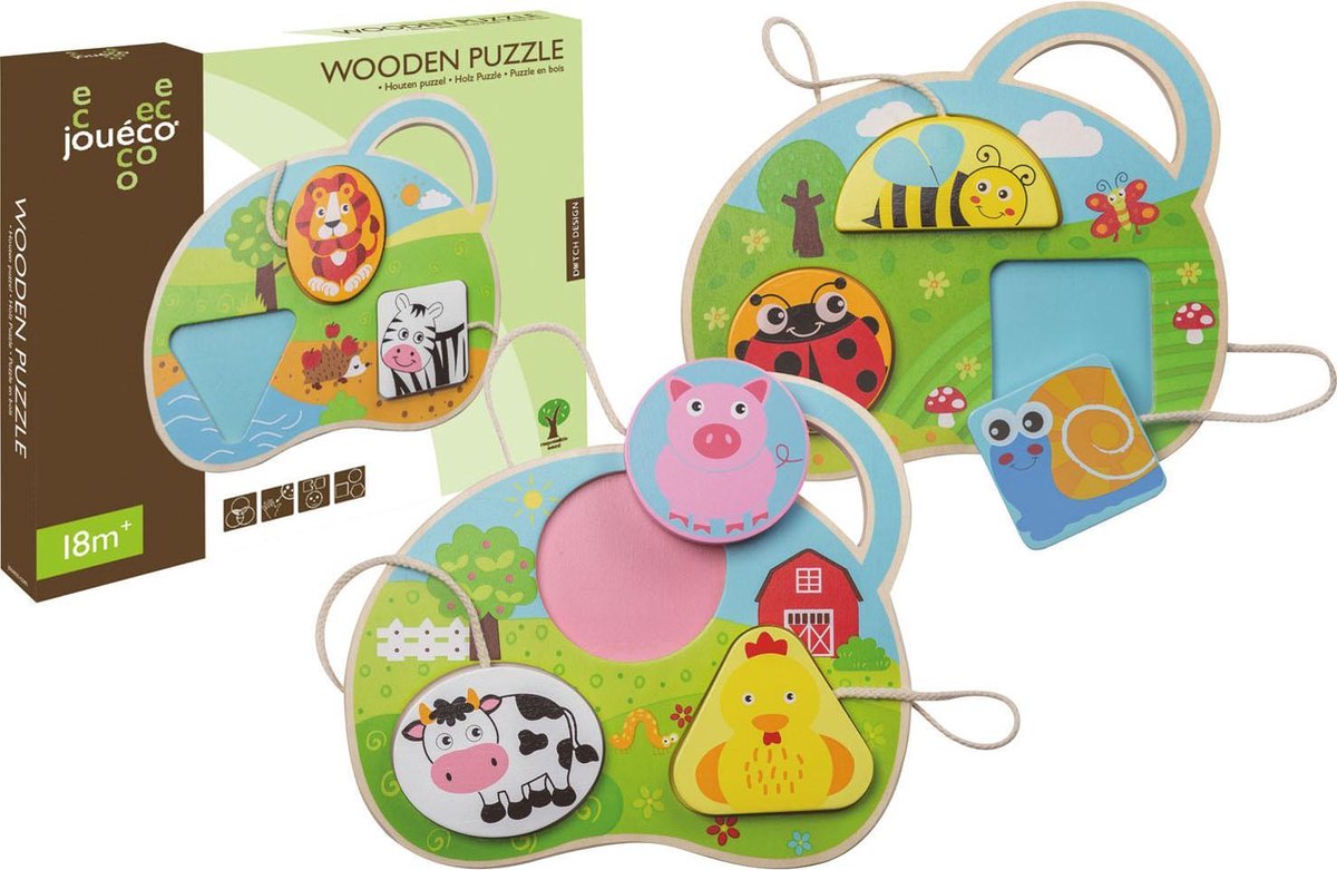 Joueco - Dieren vormenpuzzel 3 assorti