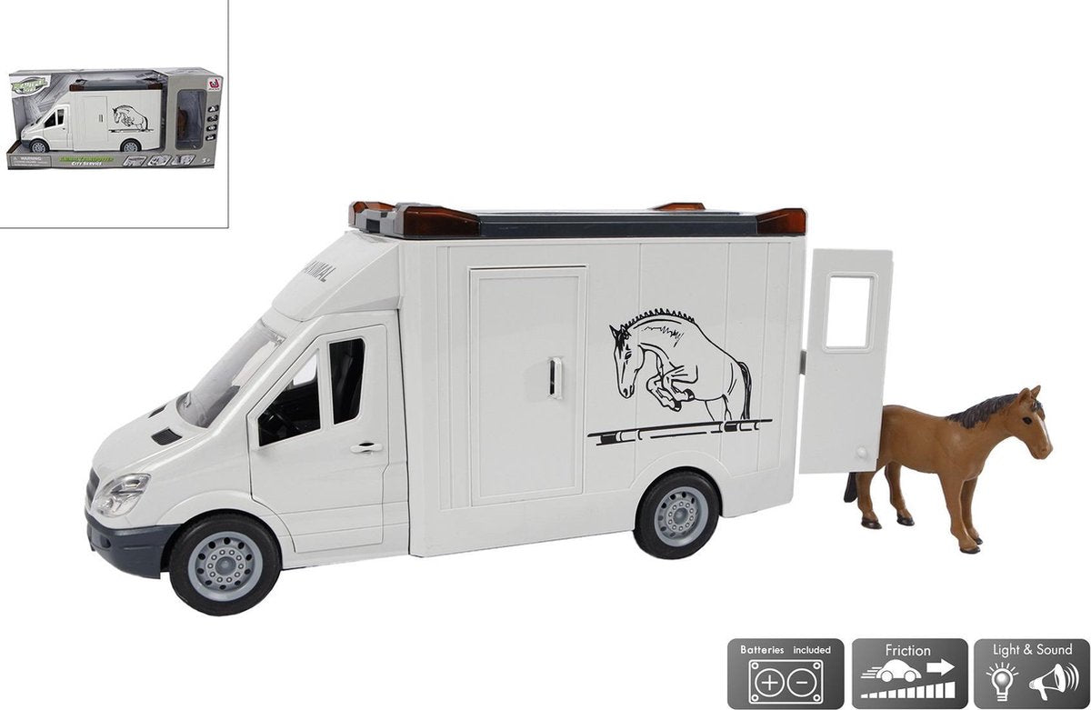 Toys Amsterdam Paardenvrachtwagen Junior 27 Cm Wit 2-delig