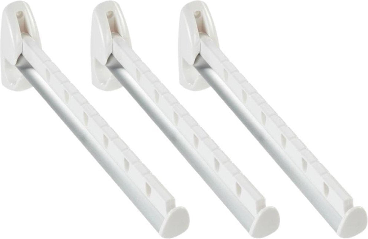 Set van 3x stuks kledinghaken inklapbaar wit 31 cm - Kledinghangerhaak/kledinghaak voor aan de muur - voor 7 hangers