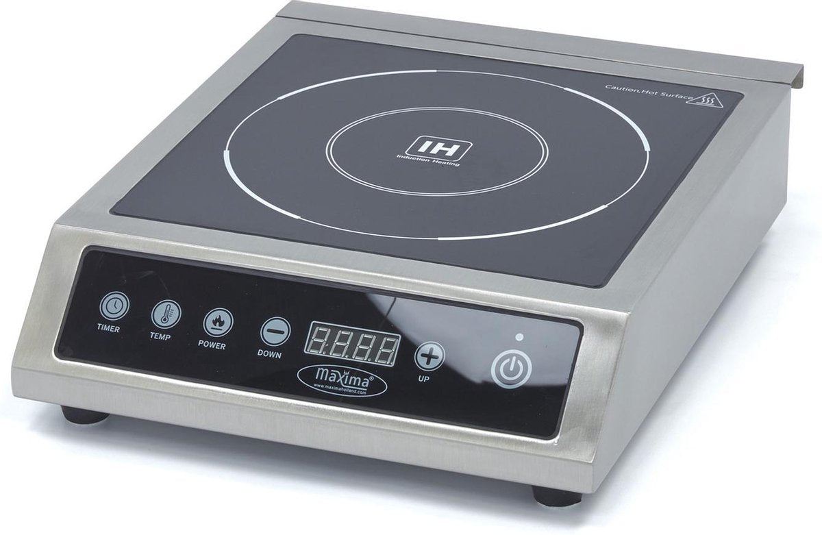 Inductie Kookplaat 3500 Watt - 1 x 28 cm Pit - tot 240 Graden - Timer - Touch Bediening - RVS - Vrijstaand - Professionele Inductieplaat - Maxima