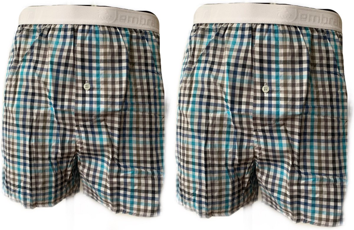 Embrator 2-stuks mannen Boxershorts geweven katoen wit/turquoise/zwart XL