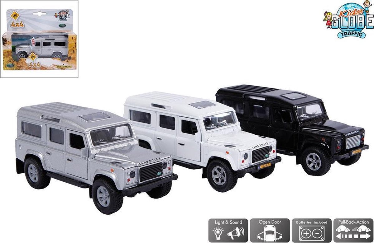 Kids Globe Landrover defender wit met licht en geluid - Speelgoedvoertuig: 14 cm