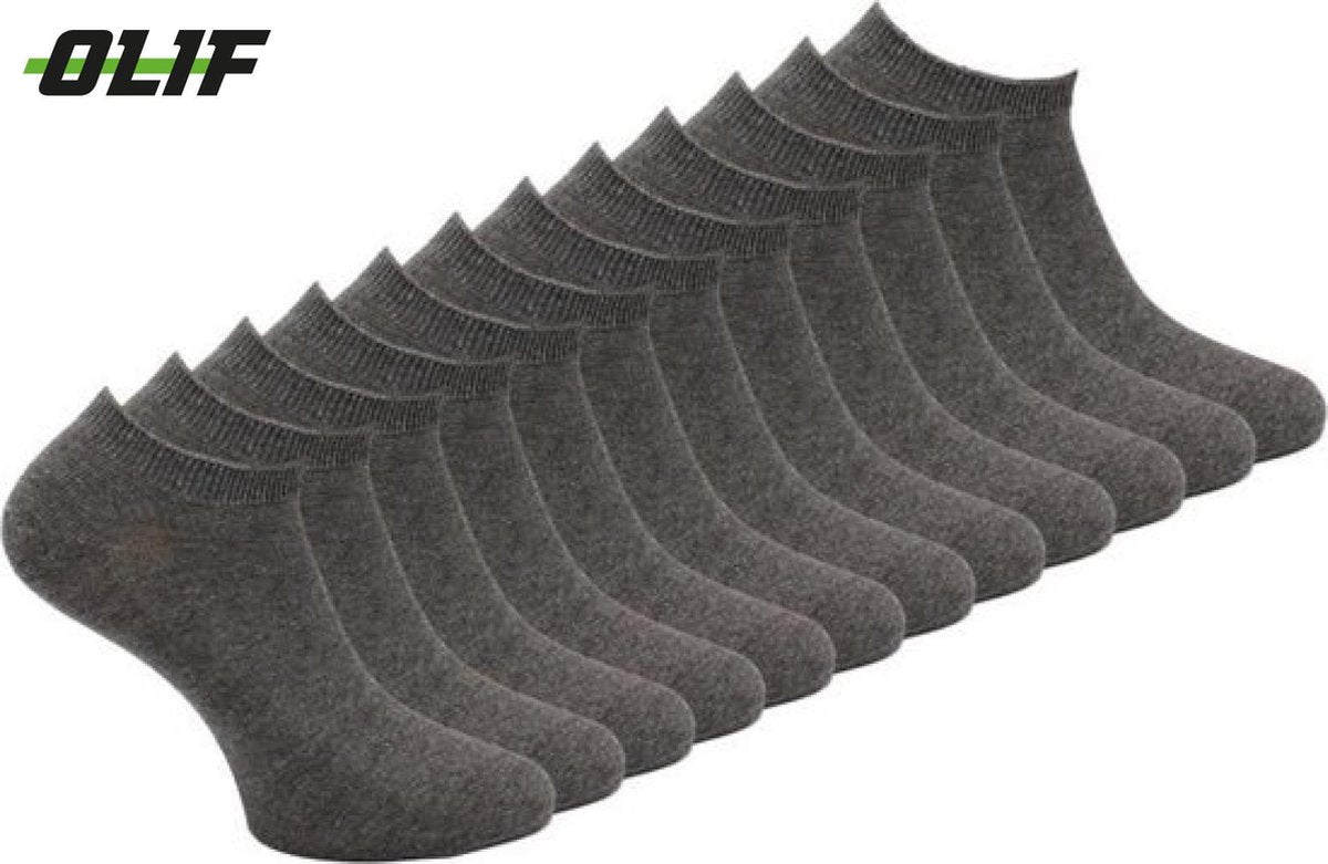Enkelsokken - Sneakersokken - Katoen - Multipack Platte naad - 10 Paar - Antraciet - Maat 35-38