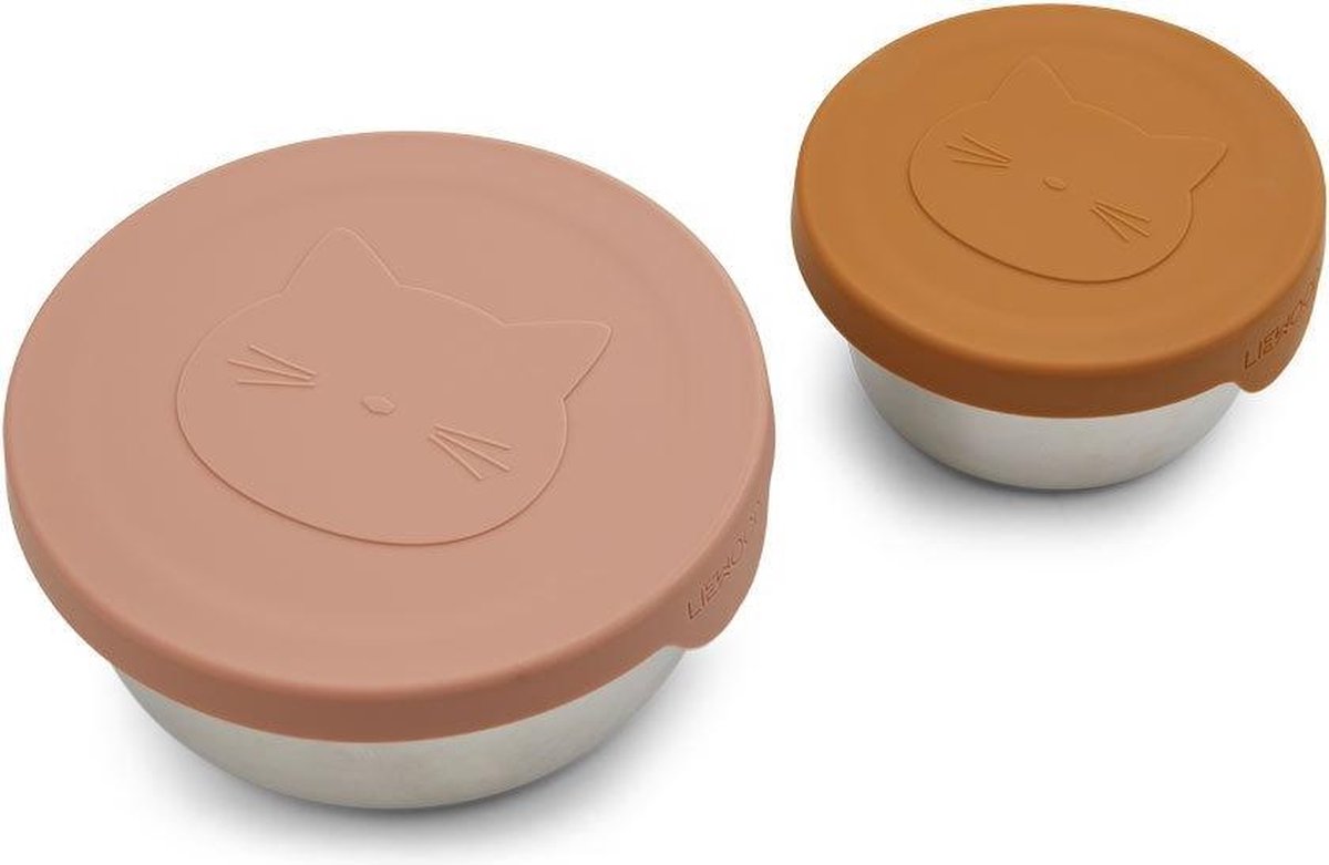 Silicone Snackboxen Fiby Snack Box 2-Set Cat Dark Rose Mix | Liewood