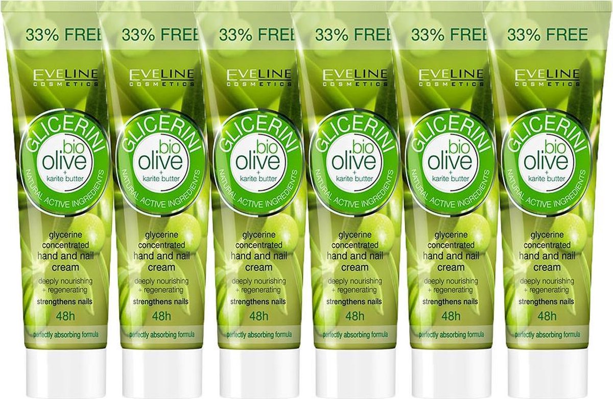Eveline - Hand- & Nagelcrème - Bio Olive - 6 x 100 ML - Voordeelverpakking