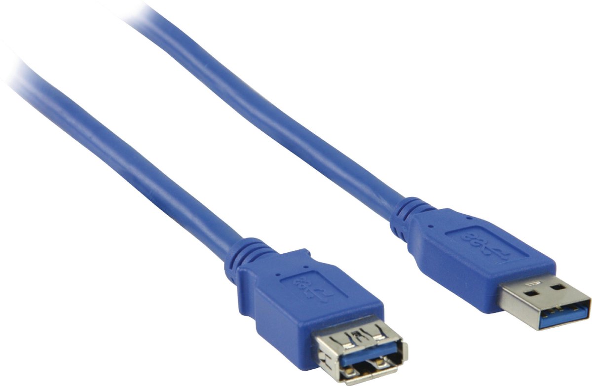 USB-Kabel | USB 3.2 Gen 1 | USB-A Male | USB-A Female | 5 Gbps | Vernikkeld | 1.00 m | Rond | PVC | Blauw | Polybag