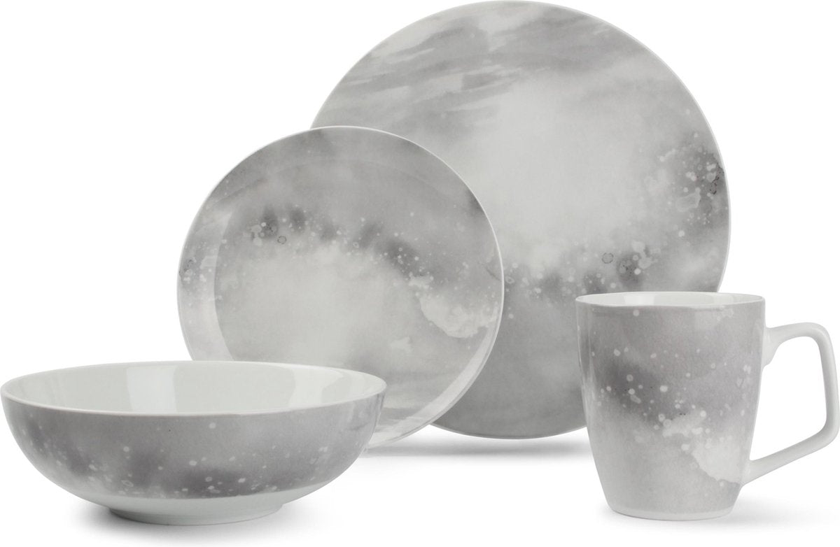 S&P Concrete Stone Serviesset - 6 Persoons - 16 delig - Porselein - Vaatwasserbestendig