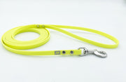 Miqdi BioThane hondenriem – neon geel – 9 mm breed - 5 meter lang - met handvat
