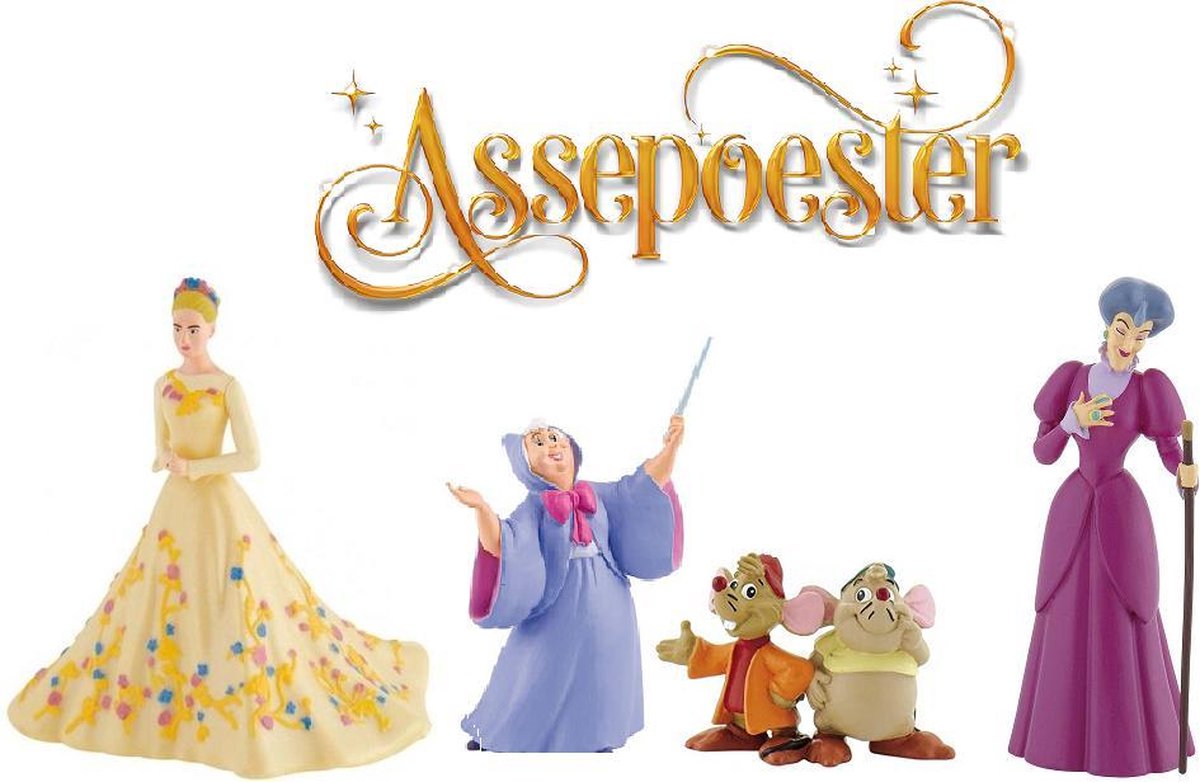 Disney Assepoester speelset -Taarttoppers - Gus - Fee - Jacques - Assepoester - Bullyland