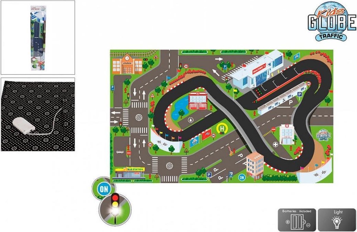 Kids Globe Verkeerskleed met circuit en LED licht 72x120cm