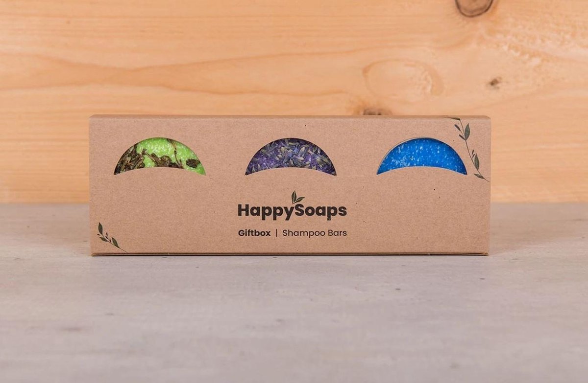 HappySoaps Giftbox - 3 shampoo bars (Geel - Paars - Roze)