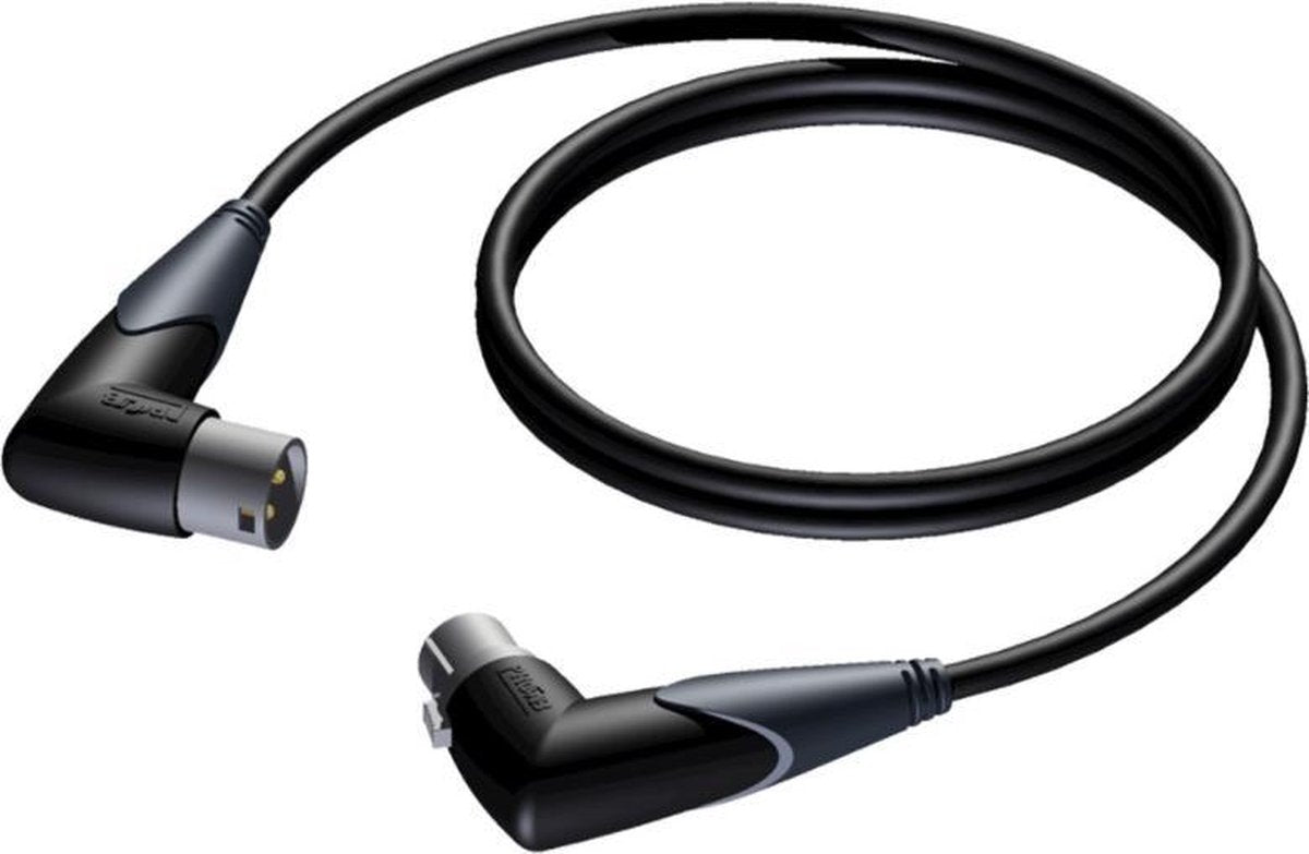 Procab CLA904 gebalanceerde XLR mannelijk - XLR vrouwelijk kabel met haakse connectoren - 1 meter