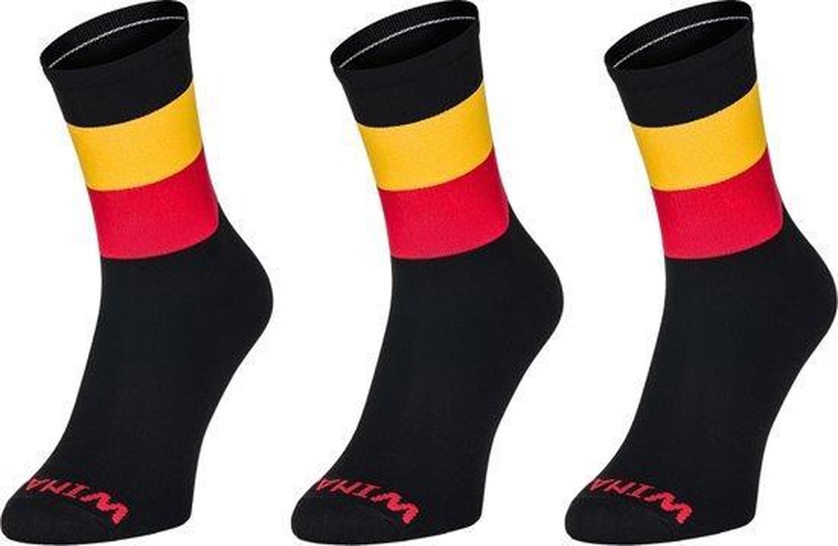 Winaar Fietssokken België Zwart/Rood/Geel Maat XS (36-38) - 3 Paar