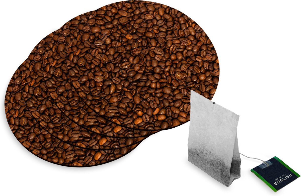 4 Rubberen Onderzetters - Design Koffiebonen - Rond
