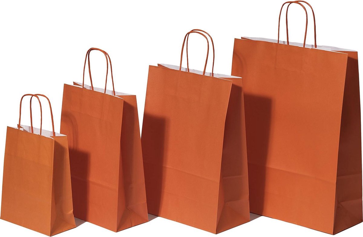 Draagtassen Papier Oranje 22+10x31cm Kraft Papier 90 grams (50 stuks)