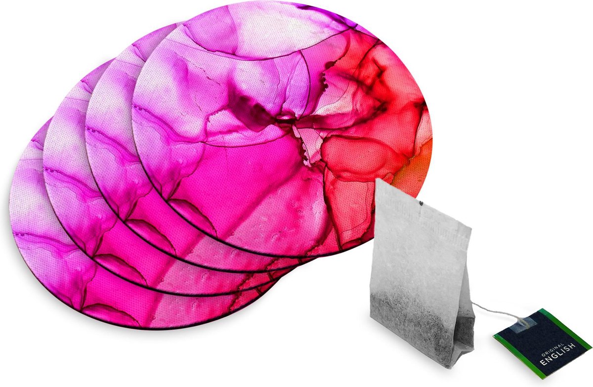 4 Rubberen Onderzetters - Design Ink Art - Rond