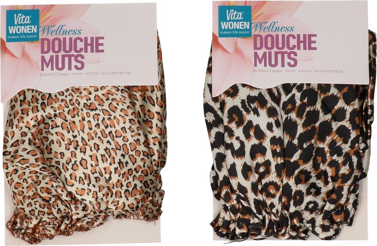 Douchemuts Panterprint - douchemuts tijgerprint - douchmuts luipaardprint - Douche muts Panterprint - shower cap Panterprint dames - wellnes muts - welnes cap