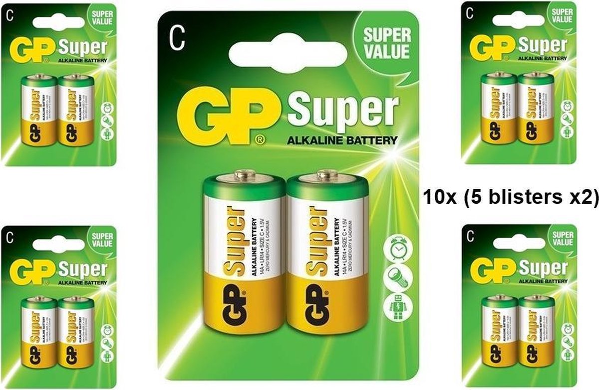 10 Stuks (5 Blisters a 2st) - GP LR14 R14 C-Cell Super Alkaline wegwerpbatterij