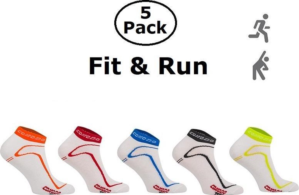 Comodo Korte Hardloopsokken / Sportsokken - 5 Pack Fit & Run - Wit 39/42