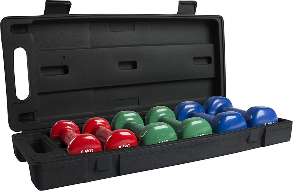 Dumbbellset - VirtuFit dumbbells - Vinyl - Met koffer - 1 t/m 5 kg