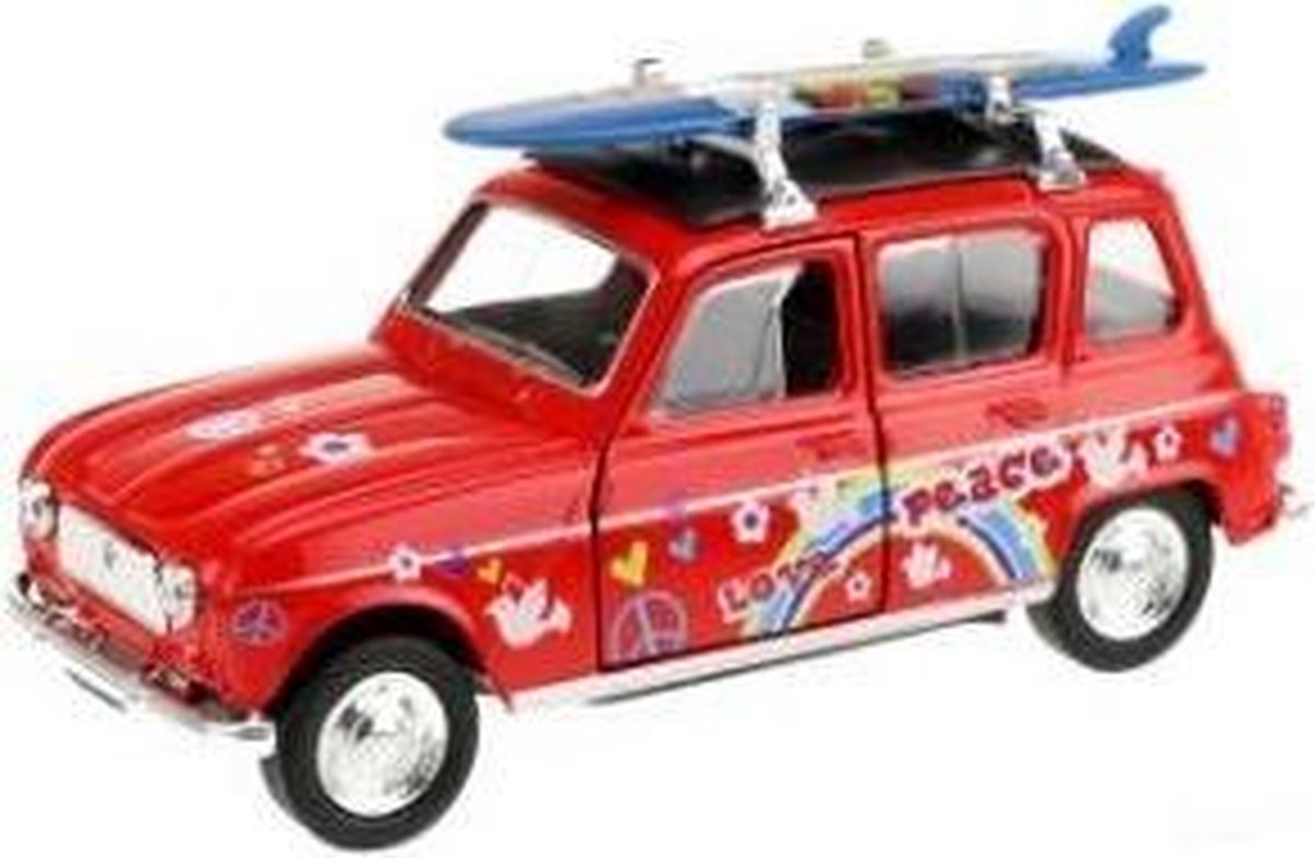 Toi-toys Welly Renault 4 Met Surfplank Rood 12 Cm