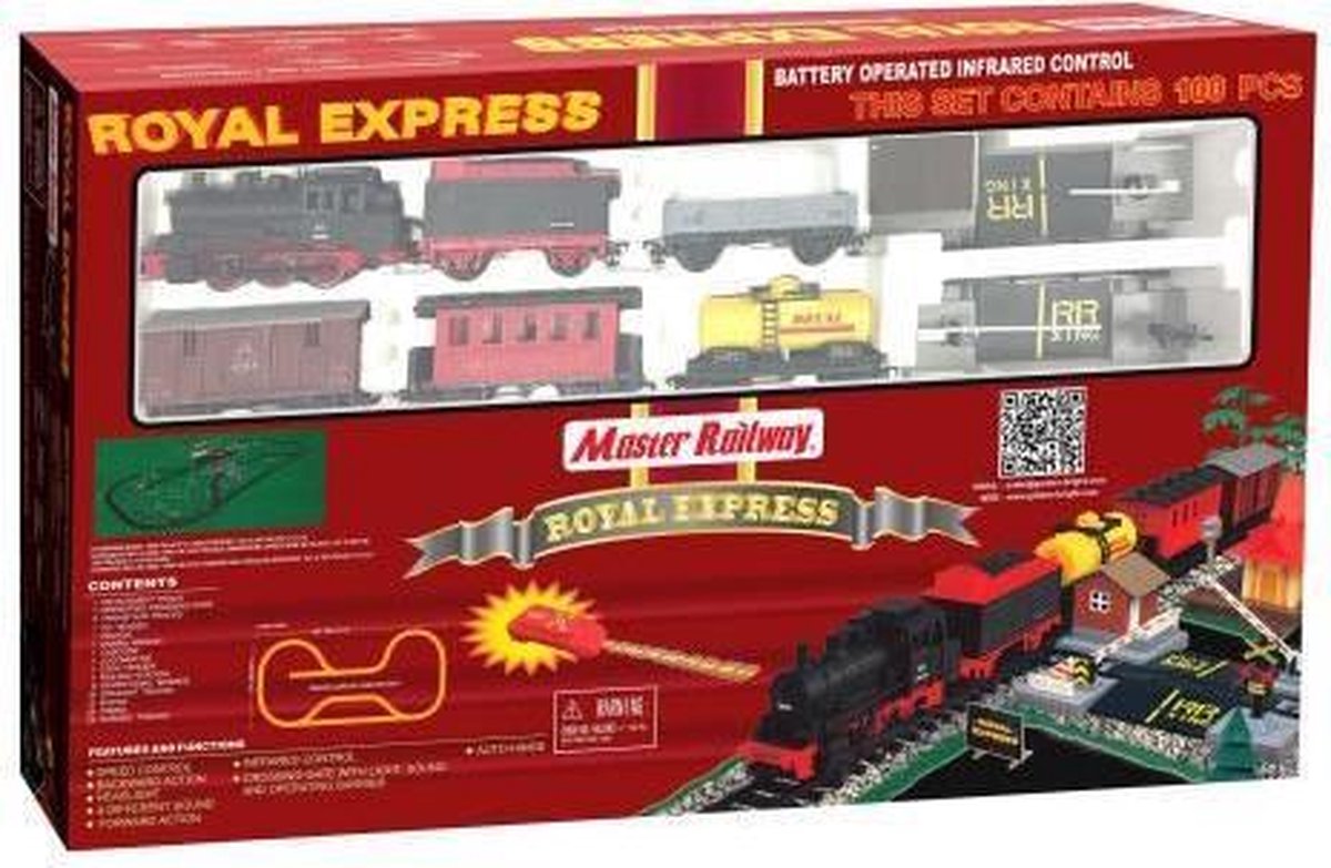 GOUDEN HELDER - Royal Express draadloze R / C-treinset 66-delig - 10 m - Spoorwegset elektrisch