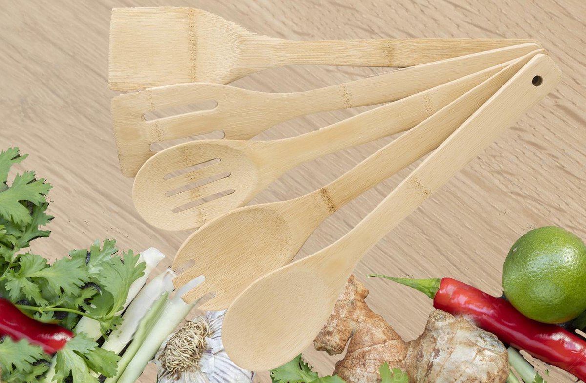 Bamboe Salade en Buiten kookgerei set ook een bbq accessoire