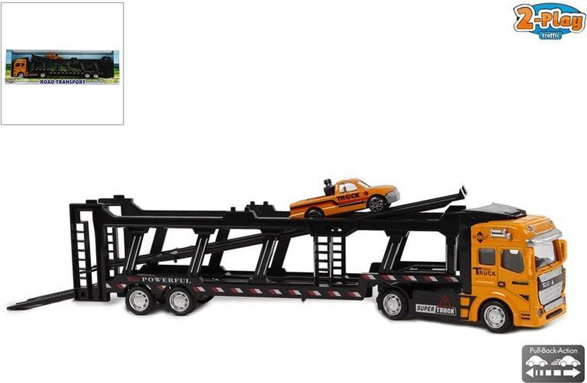 2-Play Vrachtwagen pb autotransporter en auto: 32 cm