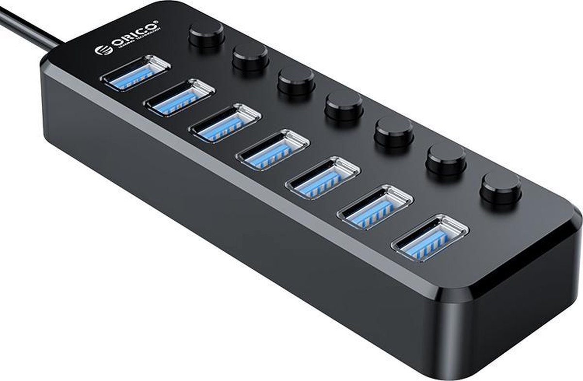 ORICO USB 3.0 hub met 7 poorten en aan/uit schakelaars - zwart