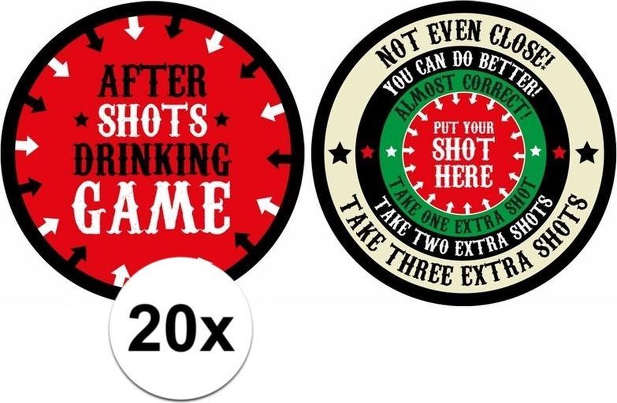 Drankspel After shots op bierviltje 20x - Plaats je shotglas in de bullseye - Drink/drankspellen - Studentenspellen