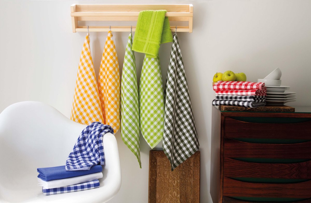 Theedoek 50x70 cm Pure Squares Gingham Rood - 4 stuks